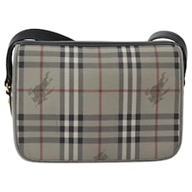 Autre Marque-Burberrys Nova Check Shoulder Bag PVC Gray Auth 118075-Brown