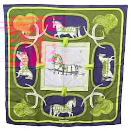 Hermès-HERMES Carre 90 Scarf ""GRAND APPARAT"" Silk Navy Red Auth ar13435-Red,Navy blue