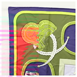 Hermès-HERMES Carre 90 Scarf ""GRAND APPARAT"" Silk Navy Red Auth ar13435-Red,Navy blue