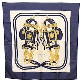 Hermès-Foulard HERMES Carré 90 ""BRIDES de GALA"" Soie Marine Blanc Auth BA1044-Blanc,Bleu Marine