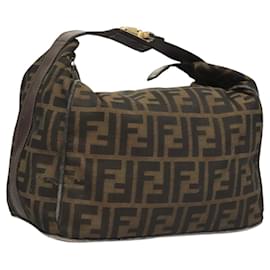Fendi-FENDI Zucca Canvas Hand Bag Black Brown Auth 120379-Brown,Black