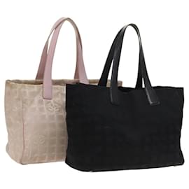 Chanel-CHANEL New Travel Line Tote Bag Nylon 2Set Pink Black CC Auth ti3023-Black,Pink