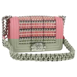 Chanel-CHANEL Chain Matelasse Boy Chanel 20 Bag Lamb Skin Pink CC Auth BA1257AM-Pink