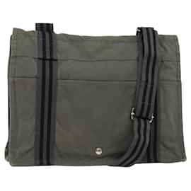 Hermès-HERMES Fourre Tout Bassas MM Sac à épaule Toile Grise Auth bs24748-Marron