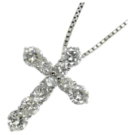 Autre Marque-Platinum Diamond Cross Necklace-Other