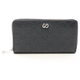 Gucci-Gucci Guccissima Round Long Wallet-Navy blue