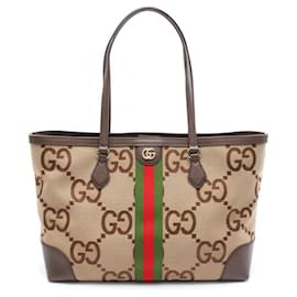 Gucci-Gucci Medium Tote Jumbo GG Sherry Line Bag-Brown,Beige