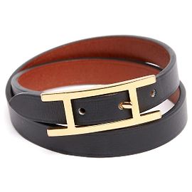 Bracciale Hermès Behapi Double Tour T1 in Pelle Nera XS Hermes Nero