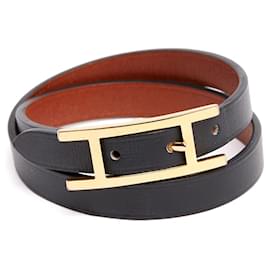 Hermès-Hermès Behapi Double Tour T1 Black Leather Bracelet XS Hermes-Black