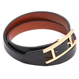 Hermès-Hermès Behapi Double Tour T1 Black Leather Bracelet XS Hermes-Black