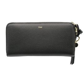 Chloé Black Leather Long Wallet Black