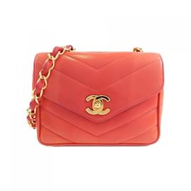 Chanel-Chanel Red Lambskin Shoulder Bag-Red