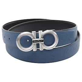 Salvatore Ferragamo-Salvatore Ferragamo Gancini Leather Belt-Blue
