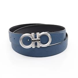 Salvatore Ferragamo-Salvatore Ferragamo Gancini Leather Belt-Blue