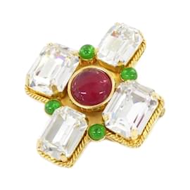 Chanel-Chanel Gold, Green, and Red Brooch-Red,Golden,Green