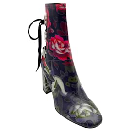 Autre Marque-Tanya Taylor Navy Blue Multi Floral Marta Lace Back Boots-Navy blue