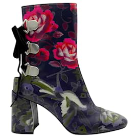 Autre Marque-Tanya Taylor Navy Blue Multi Floral Marta Lace Back Boots-Navy blue