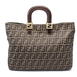 Fendi-Fendi Canvas Leather Zucca Tote Bag-Brown