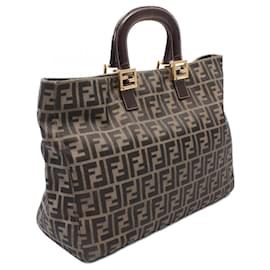 Fendi-Fendi Canvas Leather Zucca Tote Bag-Brown