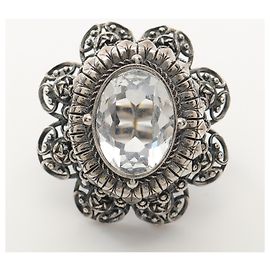 Alexander McQueen Edelstahl Kristallring Silber Metallisch