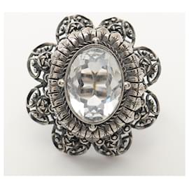 Alexander Mcqueen-Alexander McQueen Stainless Steel Crystal Ring-Silvery,Metallic