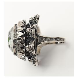 Alexander Mcqueen-Alexander McQueen Stainless Steel Crystal Ring-Silvery,Metallic