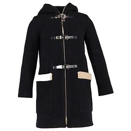 Sandro Figuier Hooded Coat in Black Wool Black