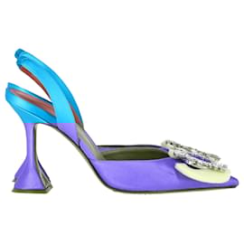 Amina Muaddi-Amina Muaddi Begum Swarovski Crystal-Wmbellished Slingback Pumps in Blue Satin-Blue