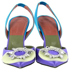 Amina Muaddi-Amina Muaddi Begum Swarovski Crystal-Wmbellished Slingback Pumps in Blue Satin-Blue