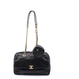 Chanel-Chanel Nylon Leather Matelasse Large Bowling Bag Shoulder Bag AS4776-Black
