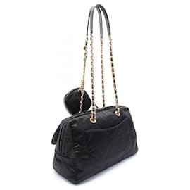 Chanel-Chanel Nylon Leather Matelasse Large Bowling Bag Shoulder Bag AS4776-Black