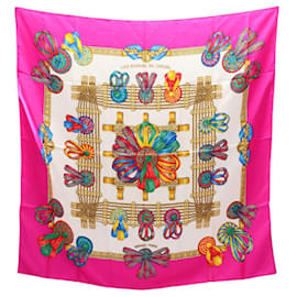 Hermès-Hermes Silk LES RUBANS DU CHEVAL Scarf-Pink
