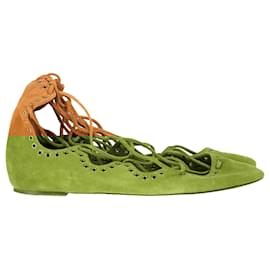 Isabel Marant-Isabel Marant Leo Eyelet Flats in Brown Suede-Brown,Red