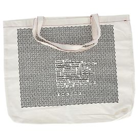 Isabel Marant Graphic Tote Bag in White Canvas White Cream
