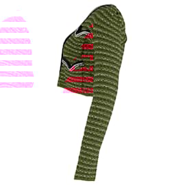 Self portrait- Self-Portrait Embellished Cardigan in Red Tweed Wool-Red