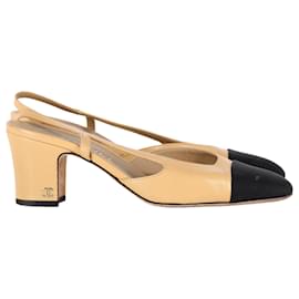 Chanel-Chanel CC Slingback Pumps in Beige Leather-Beige