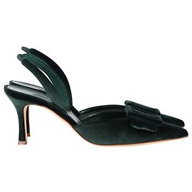 Manolo Blahnik Maysli 70 Slingback-Pumps mit Schnalle aus grünem Samt Grün Olivgrün