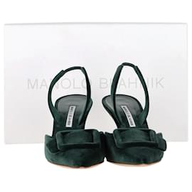 Manolo Blahnik-Manolo Blahnik Maysli 70 Buckled Slingback Pumps in Green Velvet-Green,Olive green