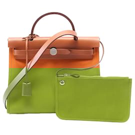 Hermès-Sac à main Hermès Toile Militaire Évelyne Zip PM Orange/Marron Tampon Y (2020)-Orange