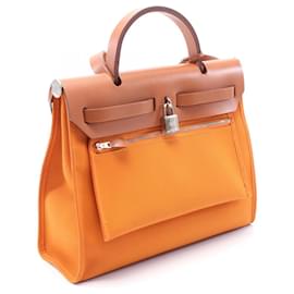Hermès-Sac à main Hermès Toile Militaire Évelyne Zip PM Orange/Marron Tampon Y (2020)-Orange