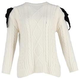 Red Valentino-Red Valentino Maglia Oversized Bow-Detailed Cable-Knit Jumper In Cream Wool-White,Cream