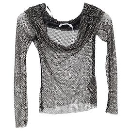 Self portrait  Self-Portrait Fishnet Off-Shoulder Top in Black Polyester Black