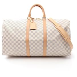 Louis Vuitton-Sac Boston Louis Vuitton Damier Azur Keepall Bandoulière 55 N41429-Blanc