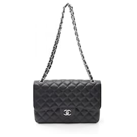 Chanel-Chanel Grained Calfskin Classic Large Double Flap Shoulder Bag A58600-Black