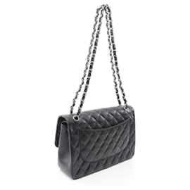 Chanel-Chanel Grained Calfskin Classic Large Double Flap Shoulder Bag A58600-Black