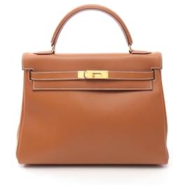 Hermès-Hermes Sikkim Kelly 32 Handbag Brown Stamp ○X (1994)-Metallic,Bronze