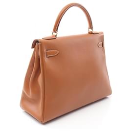 Hermès-Sac à main Hermes Sikkim Kelly 32 Marron Tampon ○X (1994)-Métallisé,Bronze
