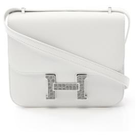 Hermès-Sac à bandoulière Hermes Evercolor Alligator Constance 3 Mini BPI593TM Stamp B (2023)-Blanc