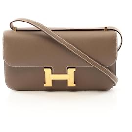 Hermès-Sac à épaule Hermes Epsom Constance Elan en cuir marron KPI979XU estampillé U (2022)-Métallisé,Bronze