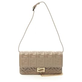 Fendi-Fendi Leather Baguette Zucca Shoulder Bag 8M0498AAJDF0E65-Brown,Beige